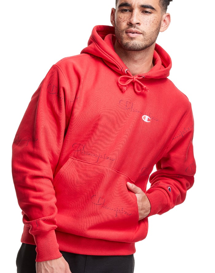 Champion Hoodie Heren - Rood - Reverse Weave All Over Print ( 032896-YBC )